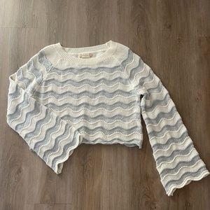 Altar’d state Bell Sleeve knit Sweater Gray Ivory Crop Sz S